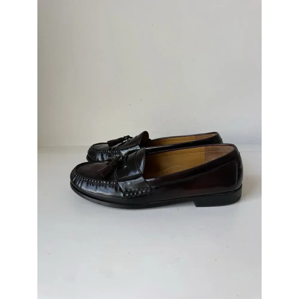 Cole Haan 03507 Burgundy Leather Pinch Tassel Dress Loafers Shoes Mens 10.5 D